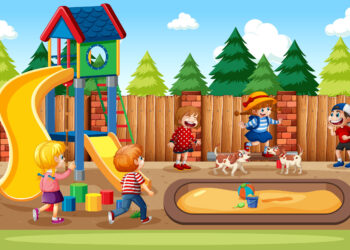 Children playing in the playground scene Children playing in the playground scene illustration