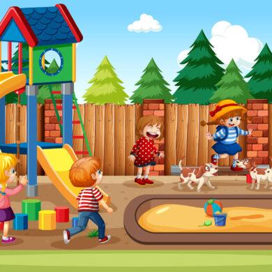 Children playing in the playground scene Children playing in the playground scene illustration